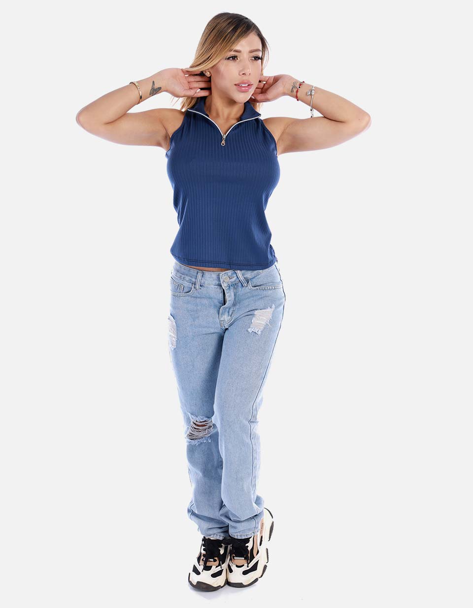 Blusa para mujer manga sisa con cierre
