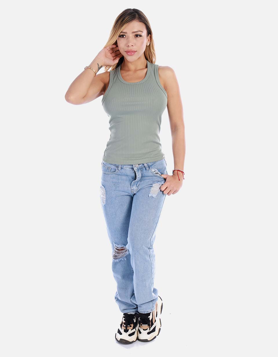 Blusa para mujer en rib manga sisa