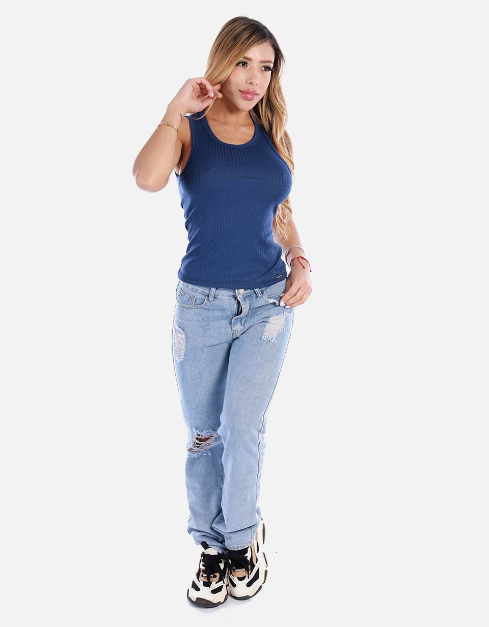 Blusa para mujer en rib manga sisa