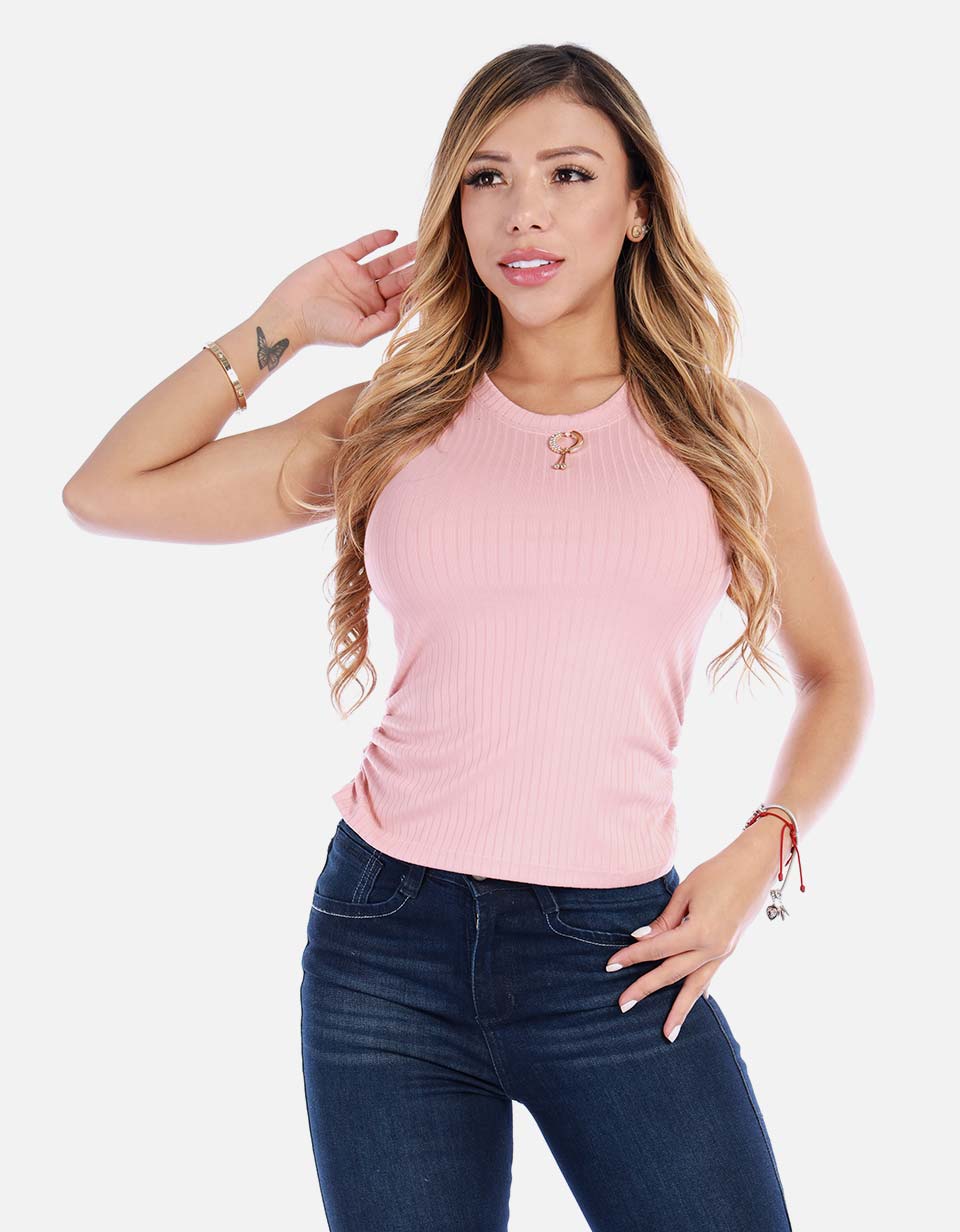Blusa para mujer en manga sisa con accesorio