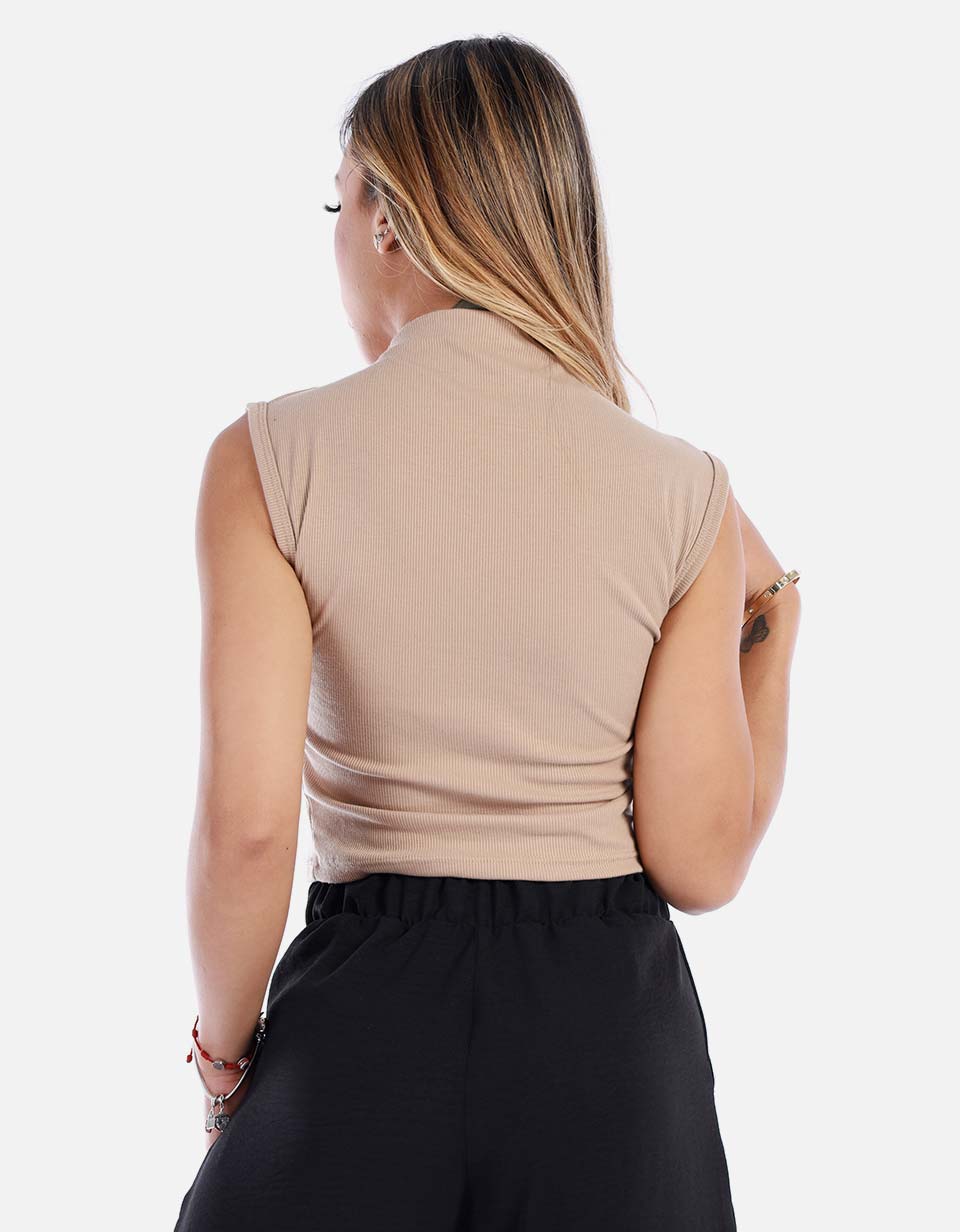 Blusa mujer manga sisa básica cuello alto