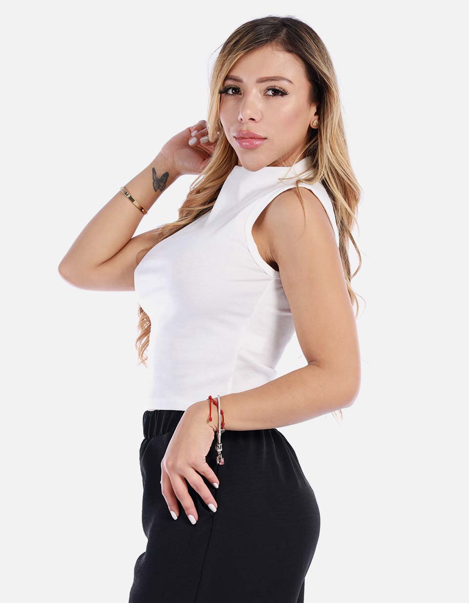 Blusa mujer manga sisa básica cuello alto