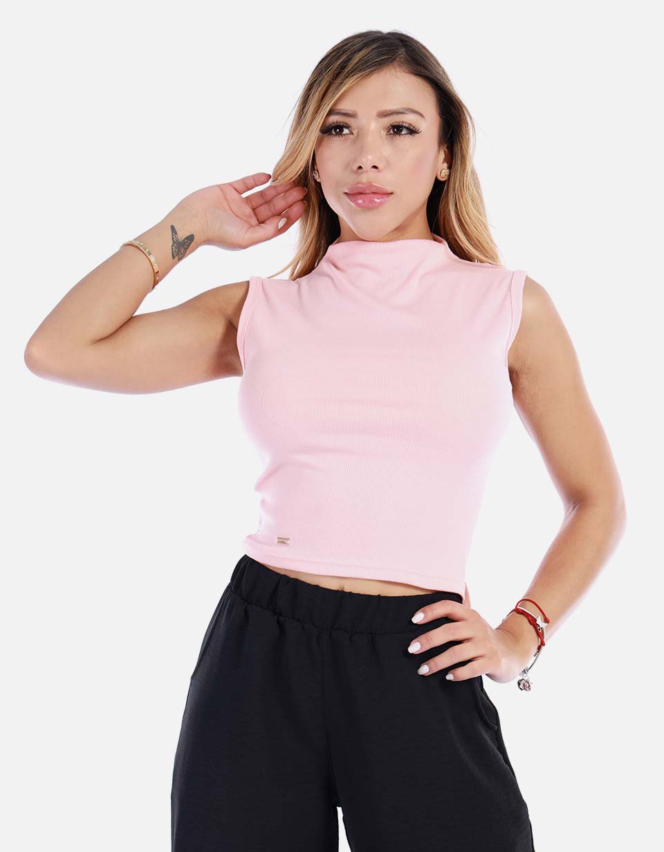 Blusa mujer manga sisa básica cuello alto
