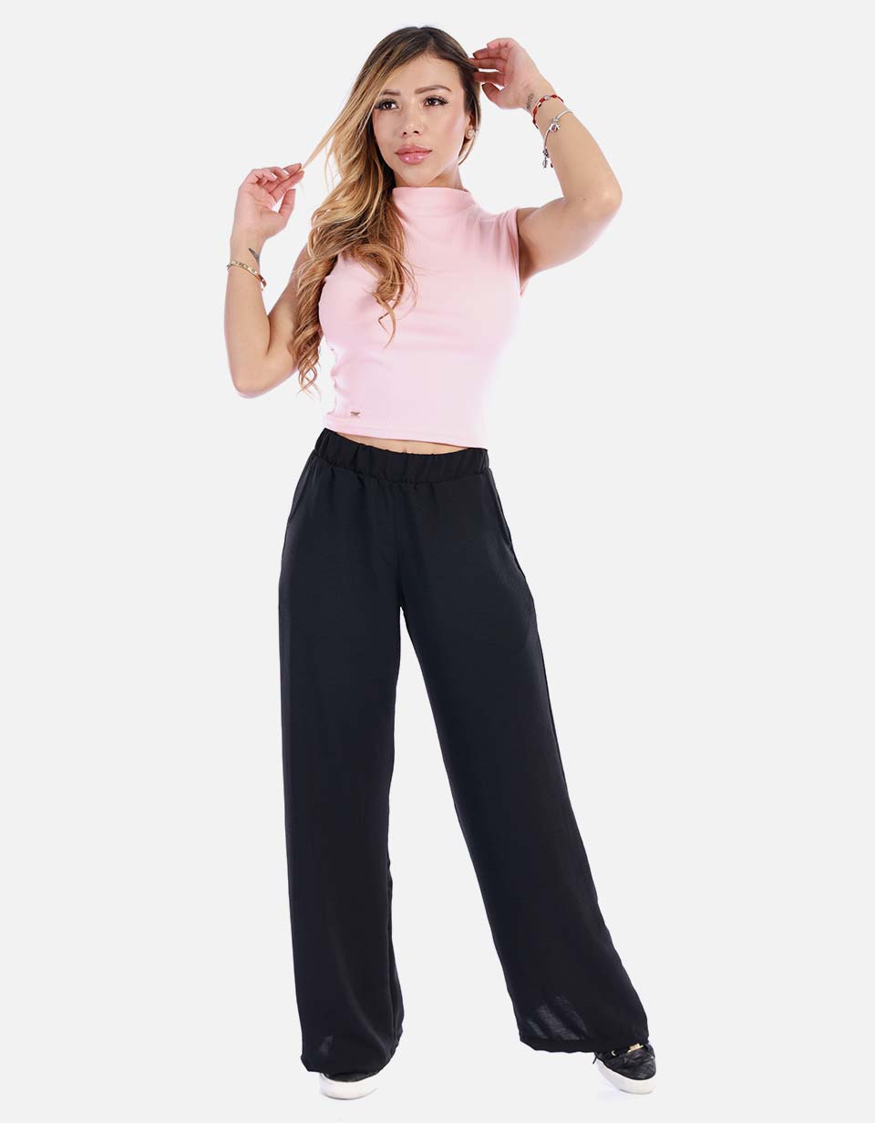 Blusa mujer manga sisa básica cuello alto