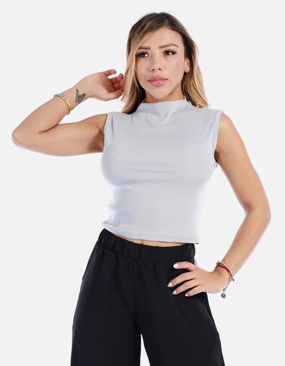 Blusa mujer manga sisa básica cuello alto