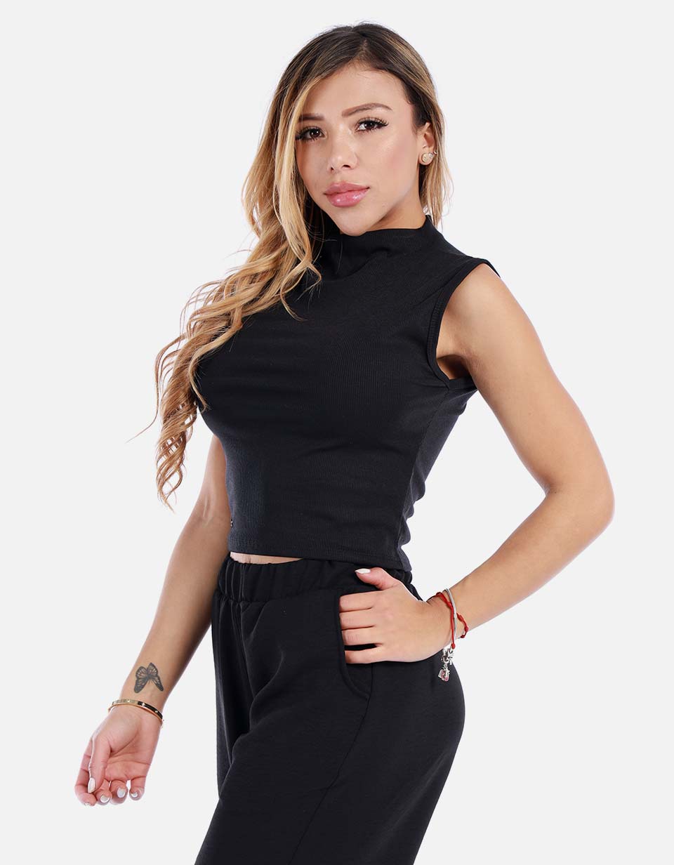 Blusa mujer manga sisa básica cuello alto