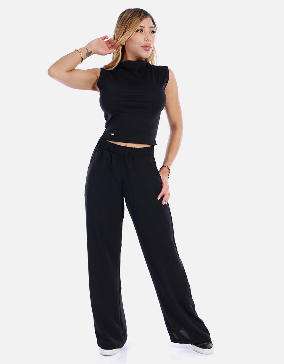 Blusa mujer manga sisa básica cuello alto