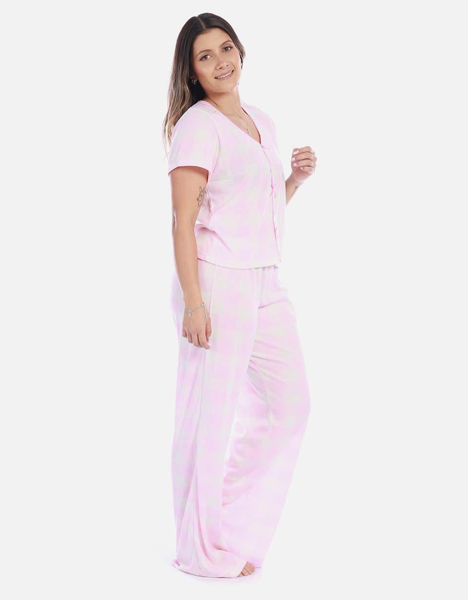 Pijama Conjunto Pantalón Largo Mujer Rosado