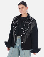 Chaqueta Diosa Denim con Taches y Flecos