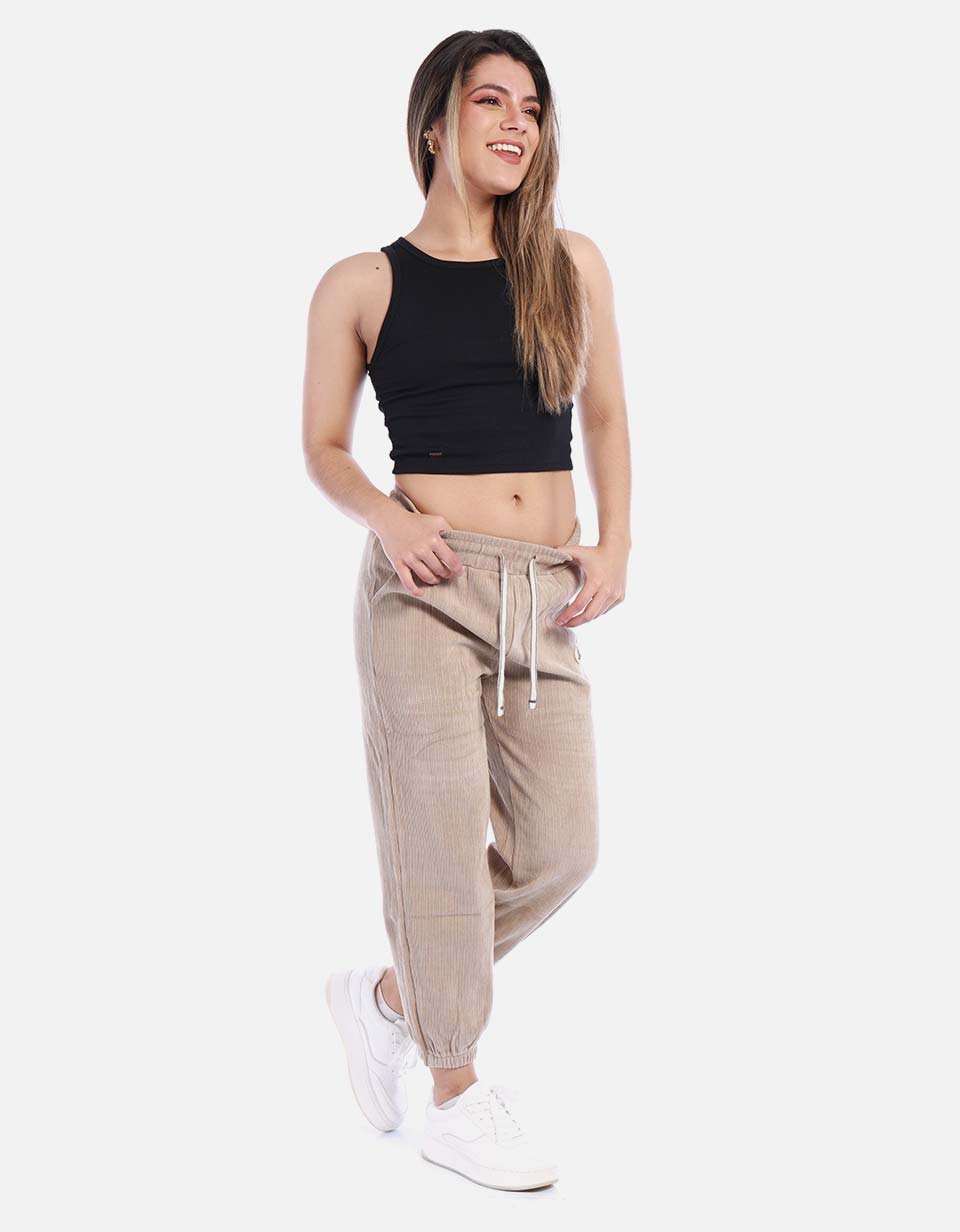 Pantalón tipo jogger en pana Mujer