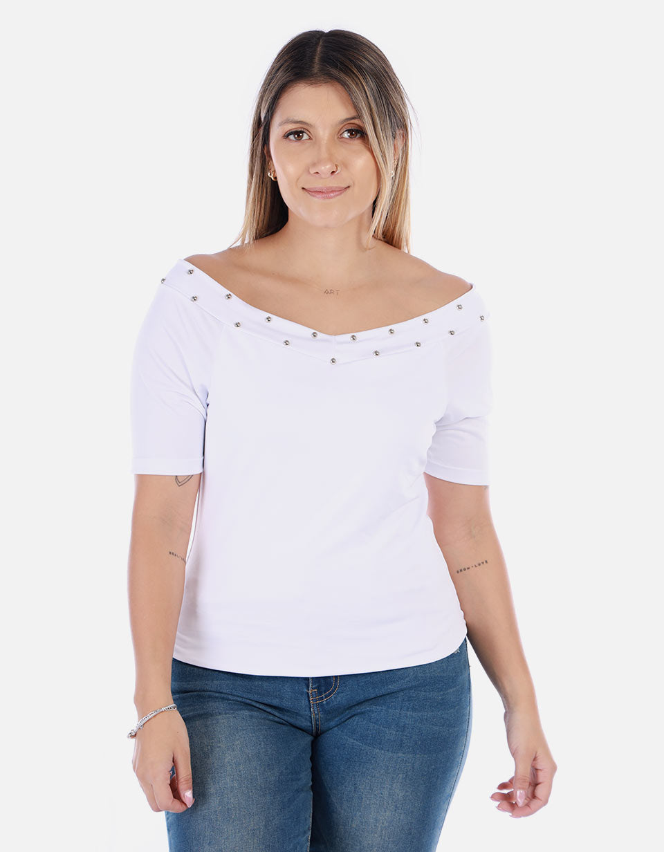 Blusa Manga corta con cuello Bandeja