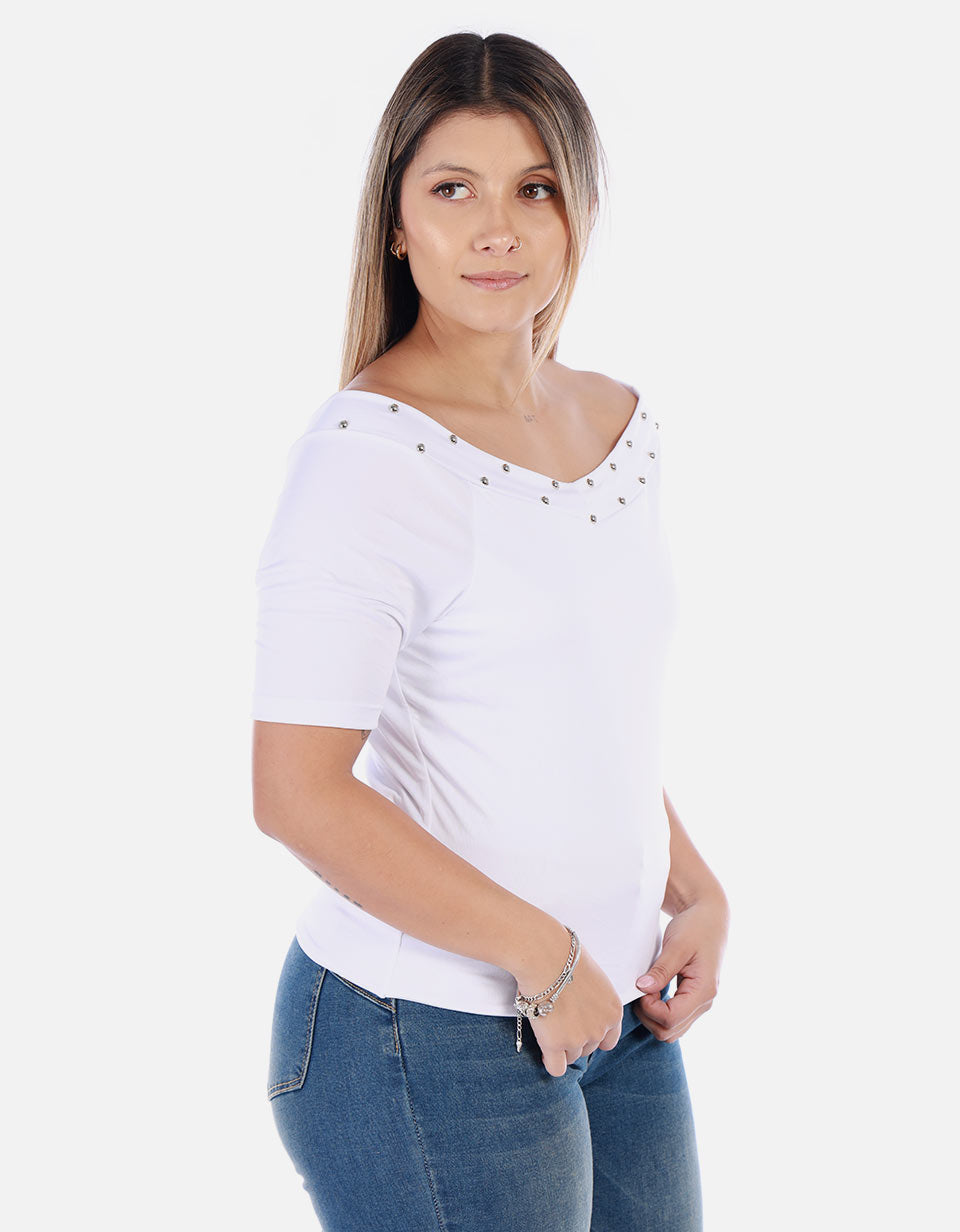 Blusa Manga corta con cuello Bandeja
