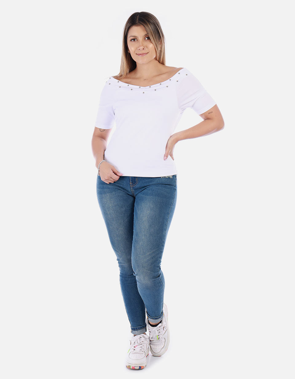 Blusa Manga corta con cuello Bandeja