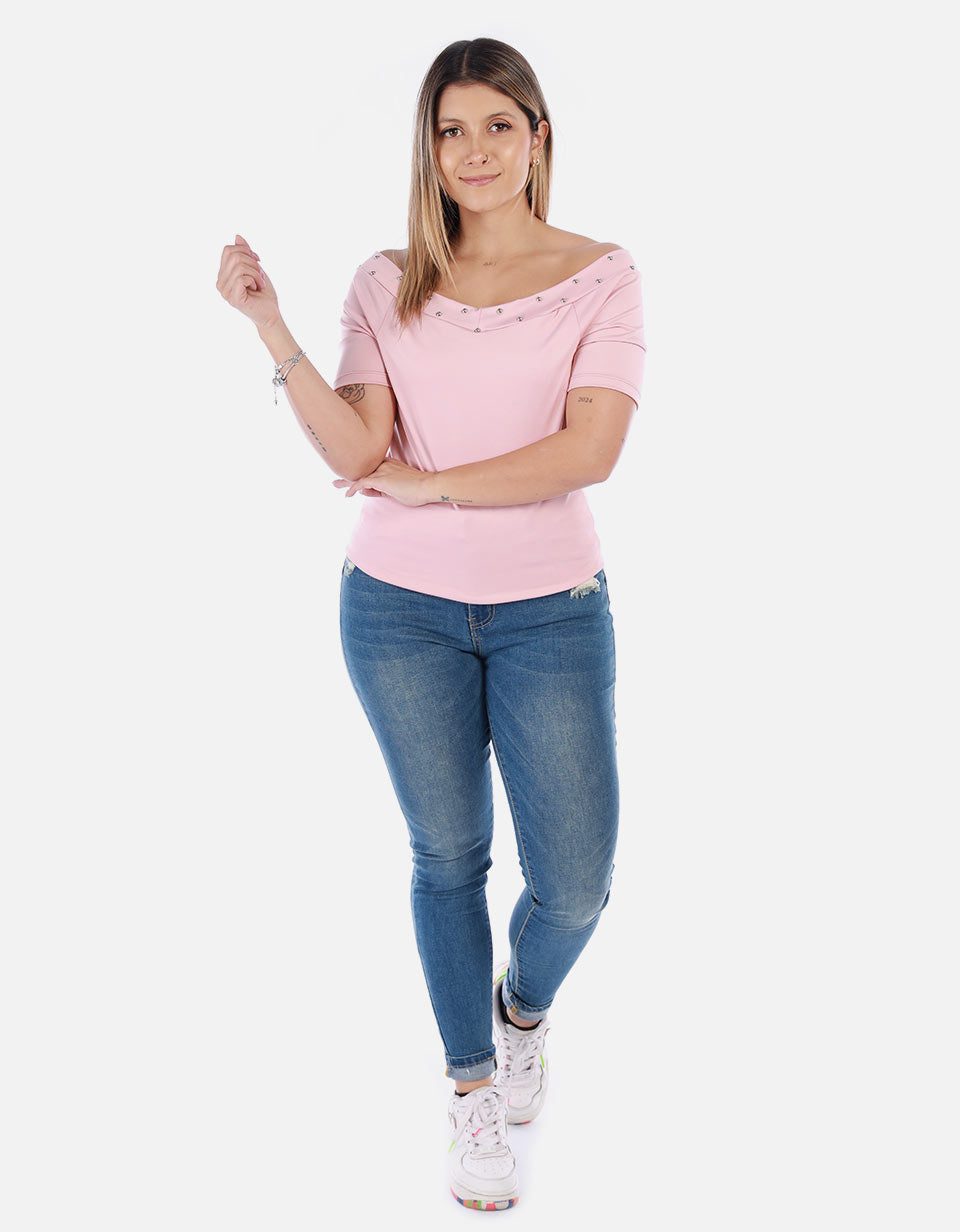 Blusa Manga corta con cuello Bandeja