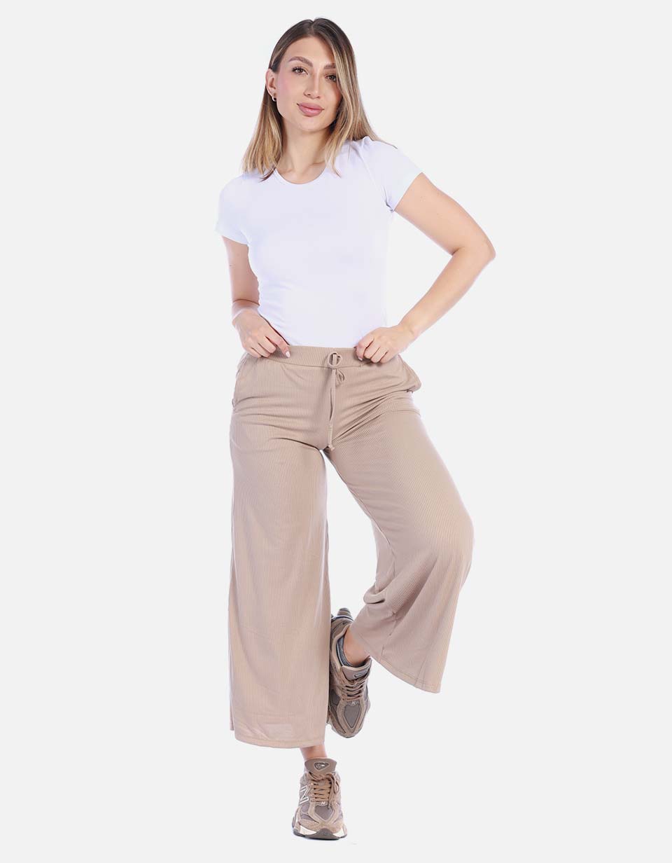 Pantalón Wide Leg Rib de Resorte