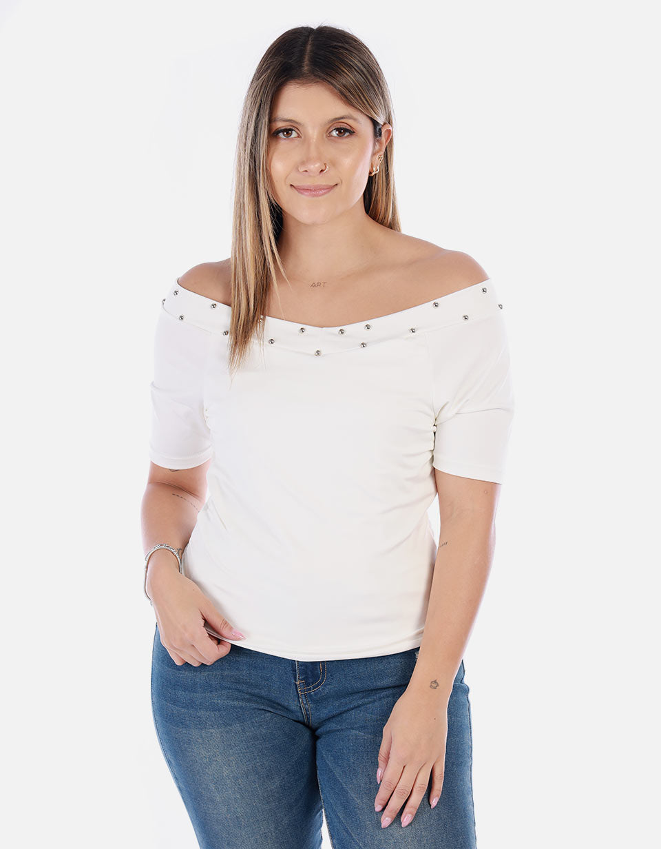 Blusa Manga corta con cuello Bandeja