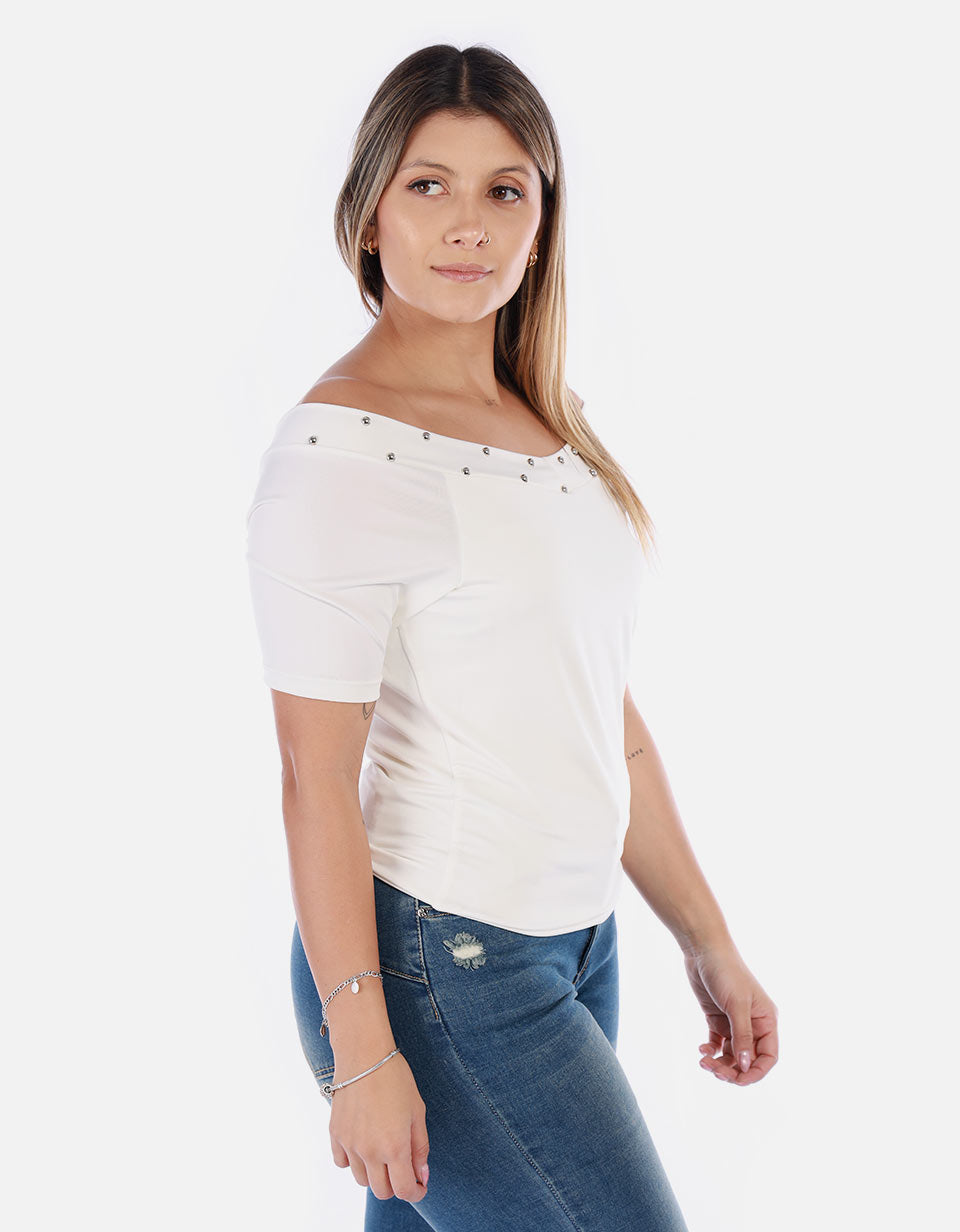 Blusa Manga corta con cuello Bandeja