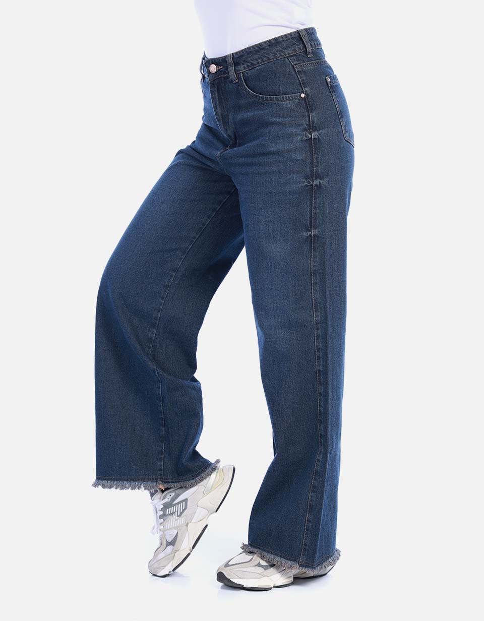 Jean Azul Rígido de Tiro Alto para Mujer