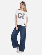Camiseta Blanca Estampada de Algodón