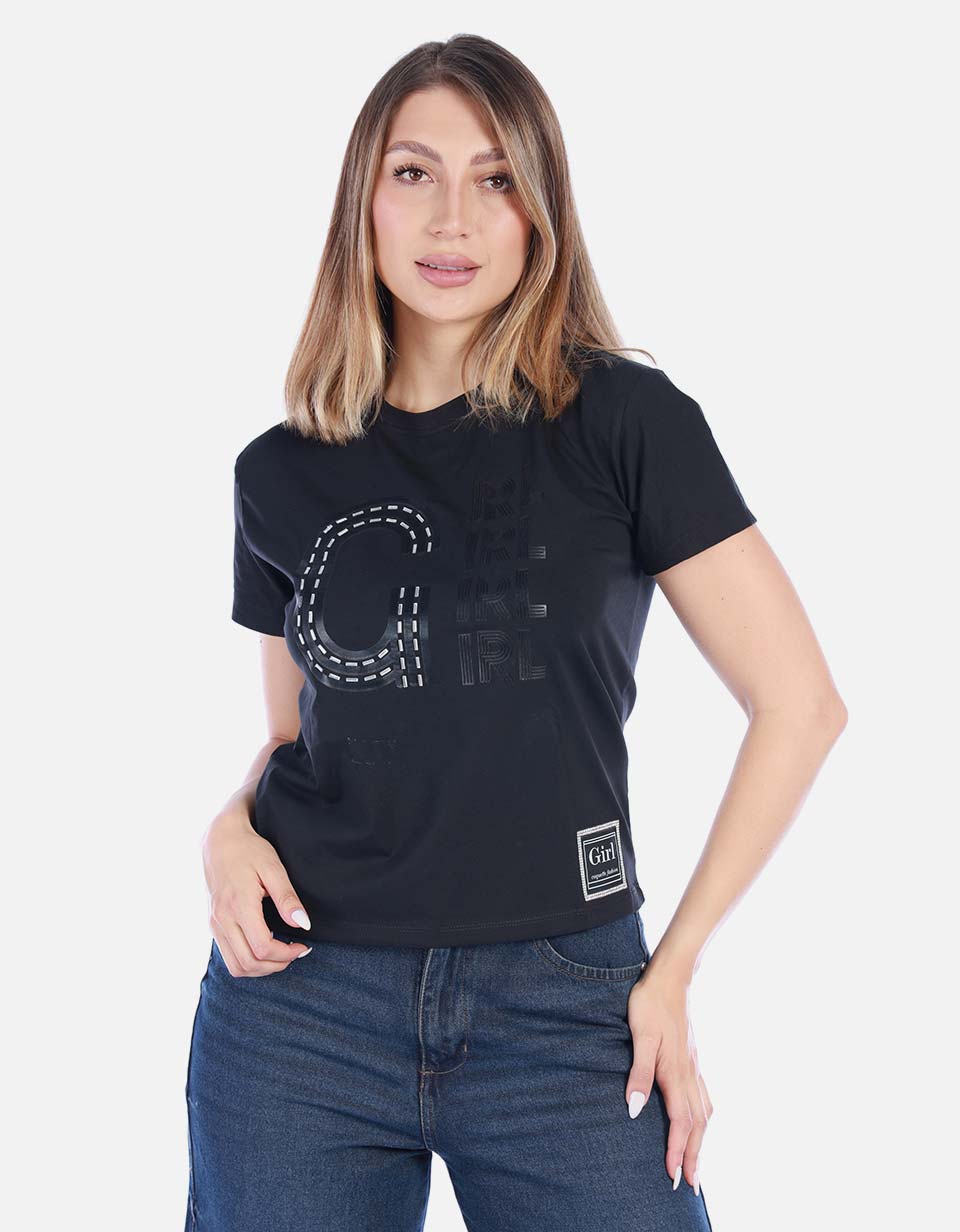Camiseta Blanca Estampada de Algodón