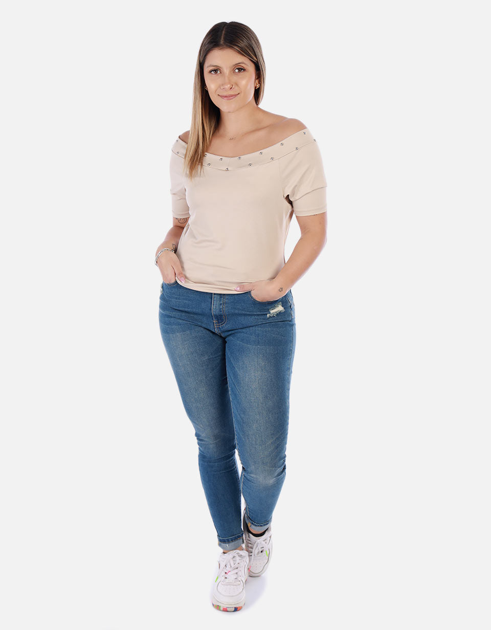 Blusa Manga corta con cuello Bandeja