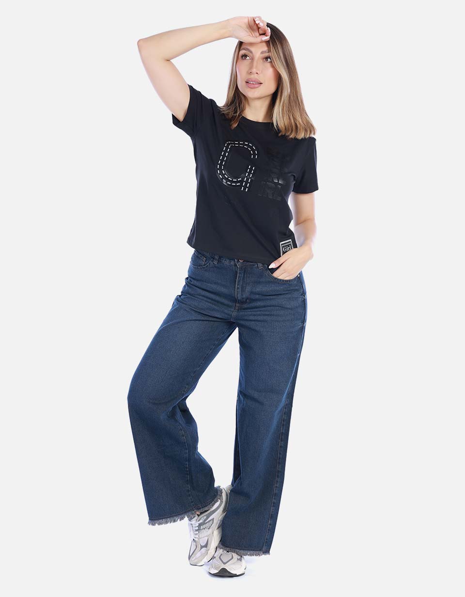 Camiseta Blanca Estampada de Algodón