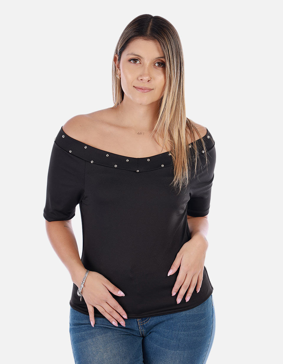 Blusa Manga corta con cuello Bandeja