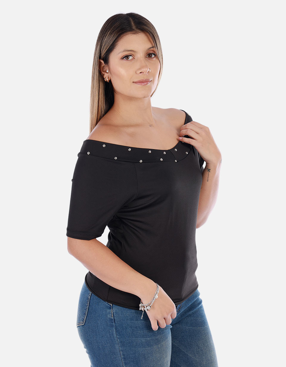 Blusa Manga corta con cuello Bandeja