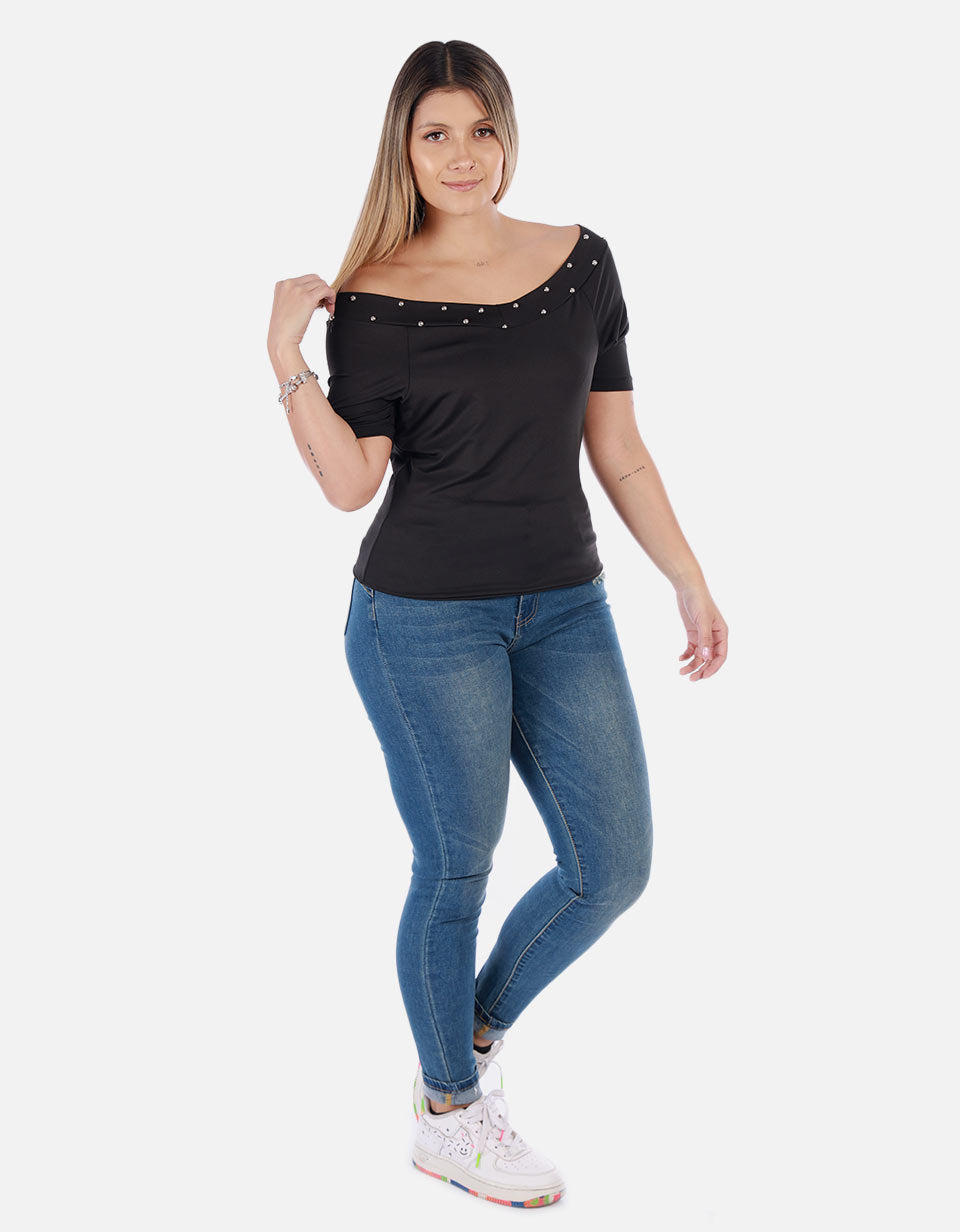 Blusa Manga corta con cuello Bandeja