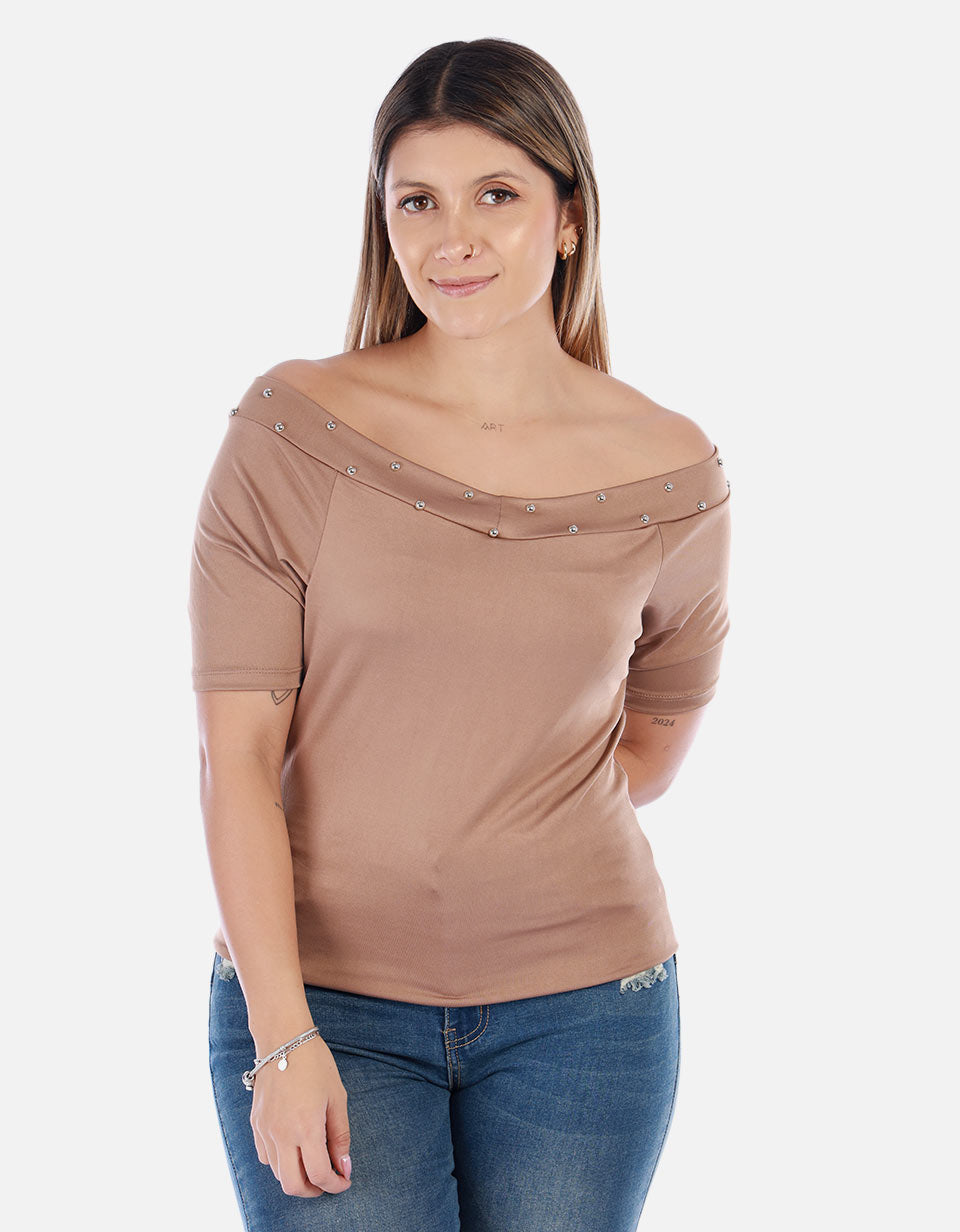 Blusa Manga corta con cuello Bandeja