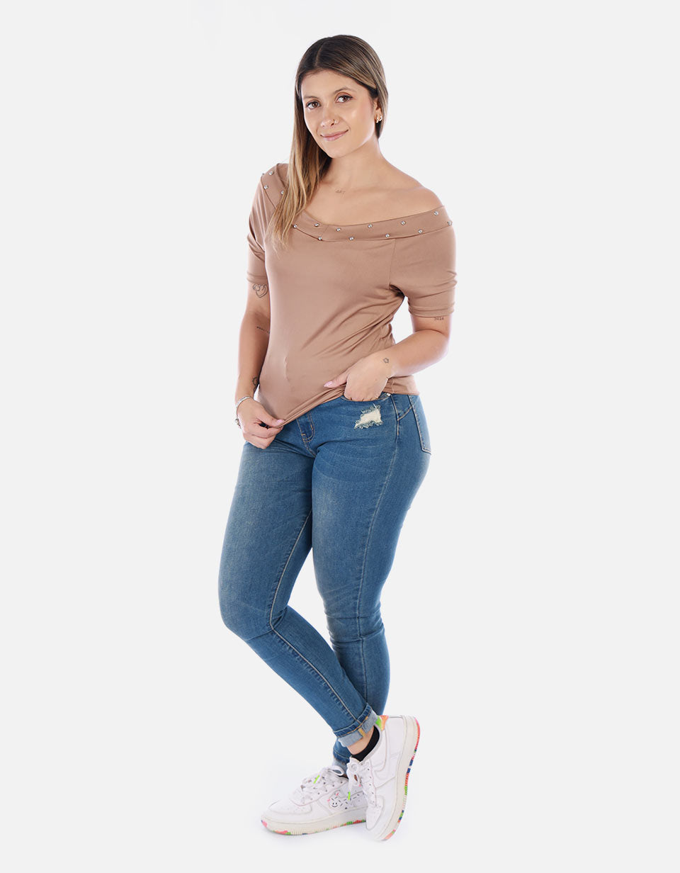 Blusa Manga corta con cuello Bandeja