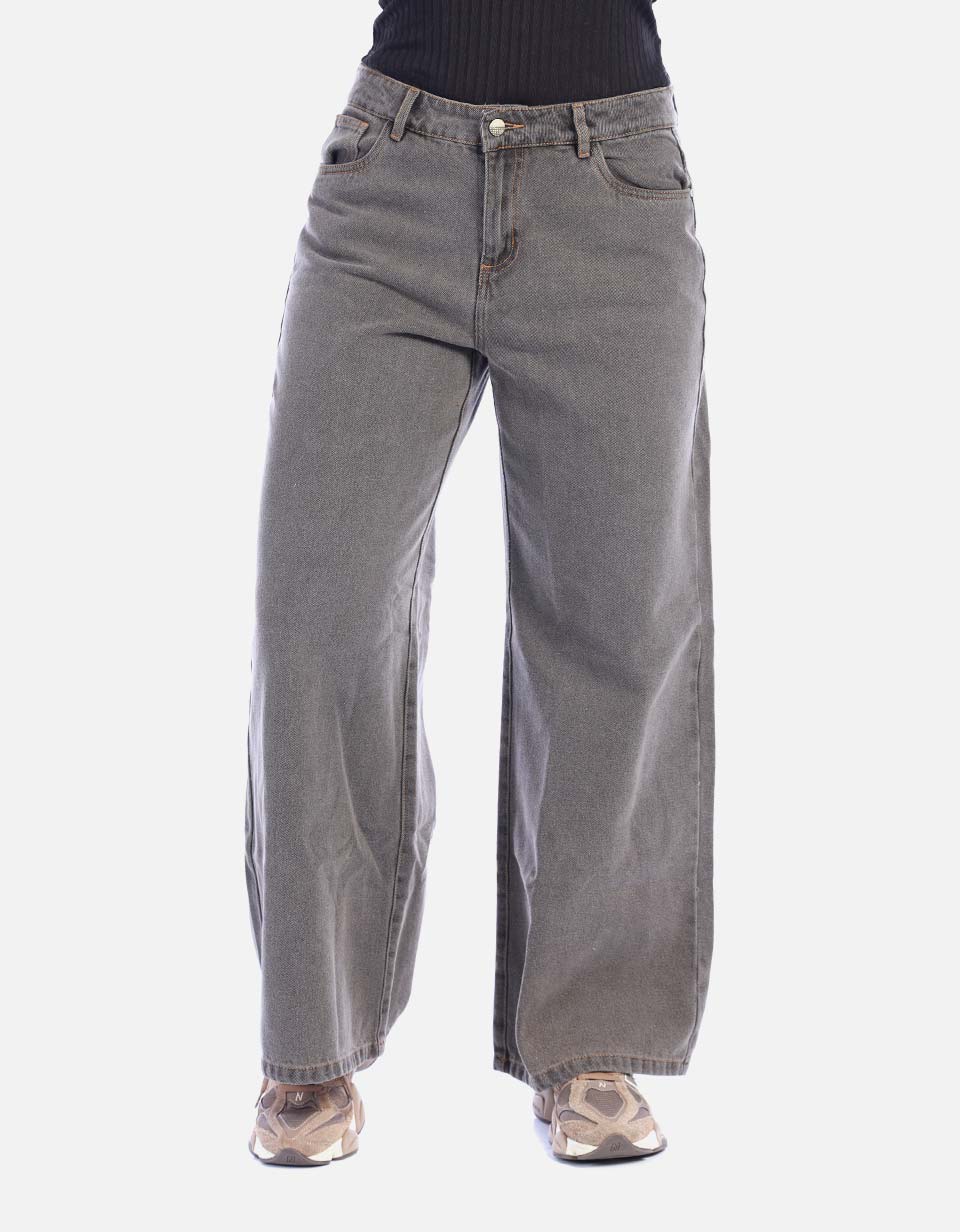 Jean Gris Rígido Wide Leg para Mujer
