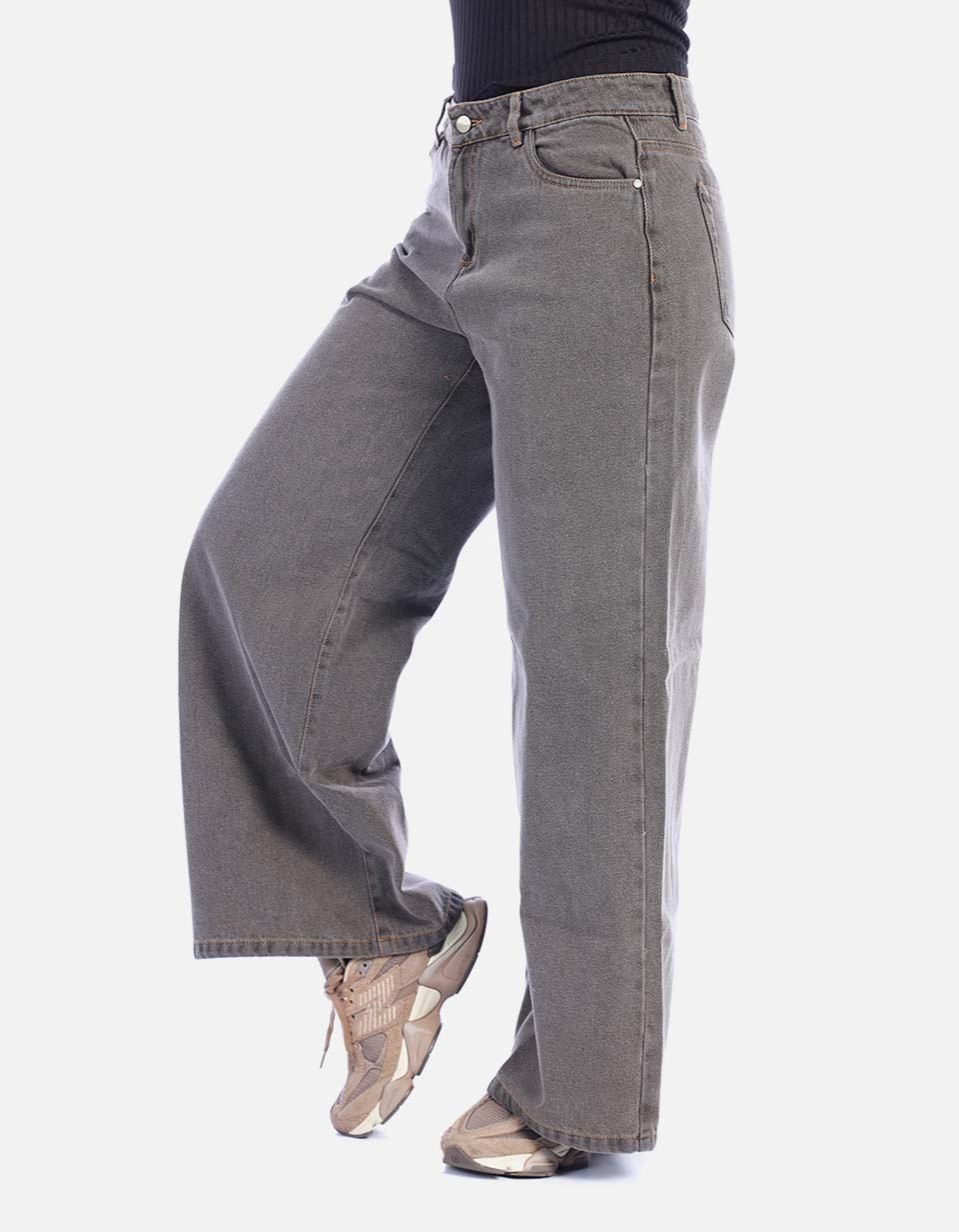 Jean Gris Rígido Wide Leg para Mujer