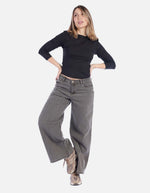 Jean Gris Rígido Wide Leg para Mujer
