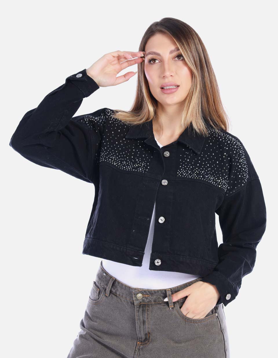 Chaqueta de Algodón Negra Corta Mujer