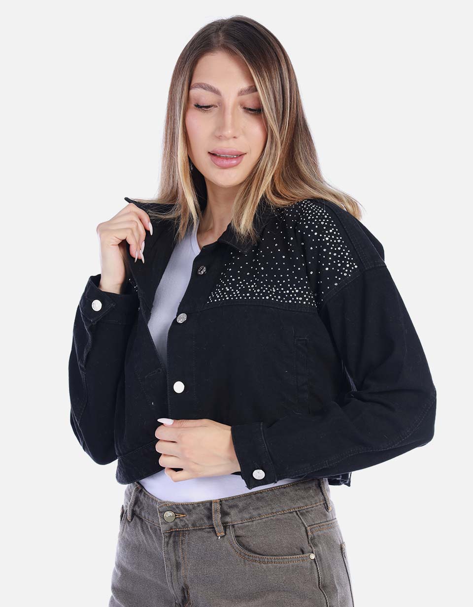 Chaqueta de Algodón Negra Corta Mujer