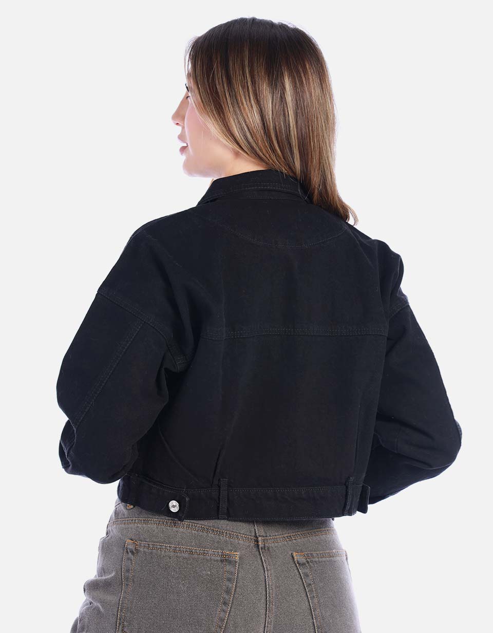 Chaqueta de Algodón Negra Corta Mujer