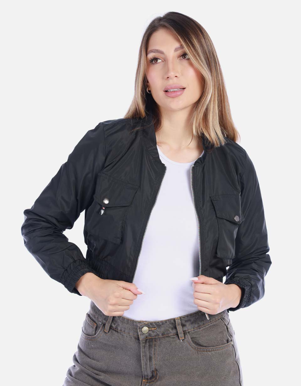 Chaqueta Bomber Liviana Negra Mujer