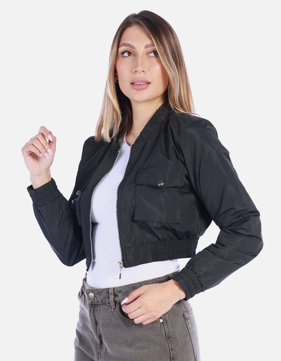 Chaqueta Bomber Liviana Negra Mujer