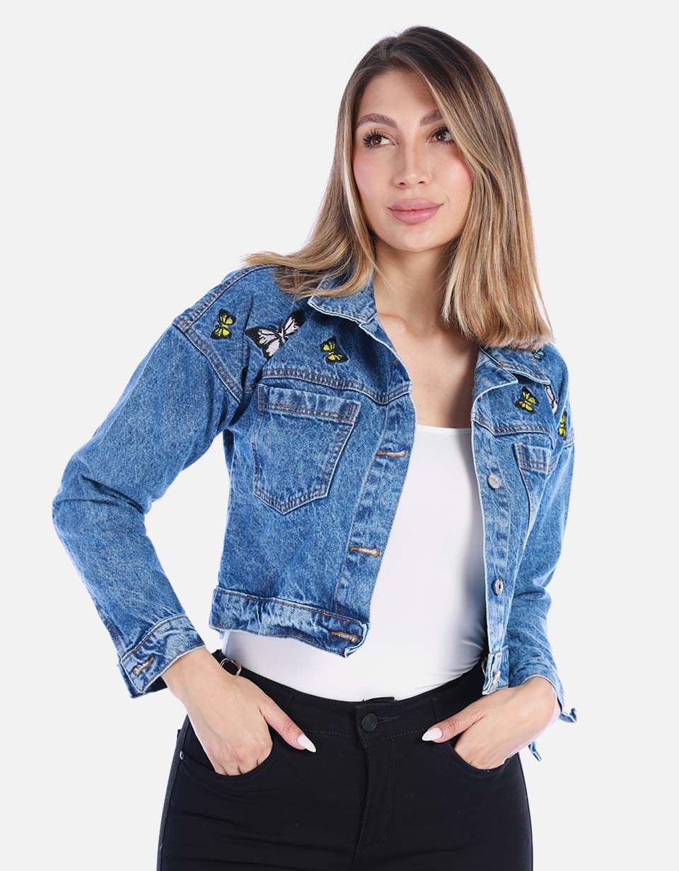 Chaqueta Jean Azul con Apliques Mujer