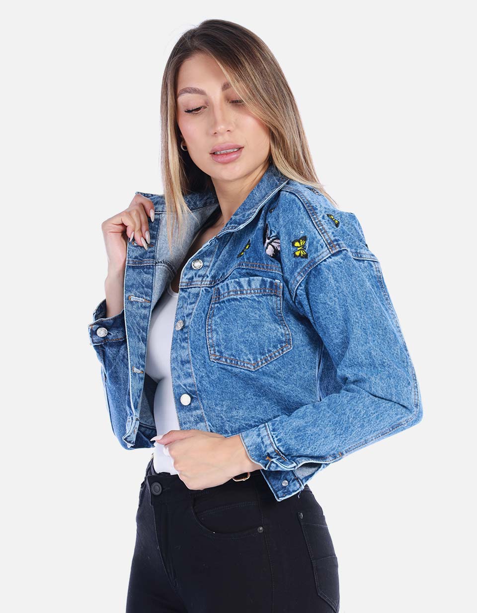 Chaqueta Jean Azul con Apliques Mujer