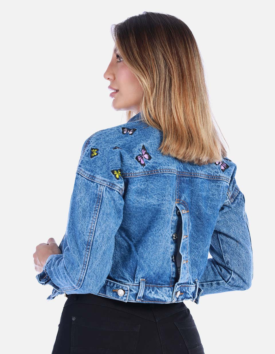 Chaqueta Jean Azul con Apliques Mujer