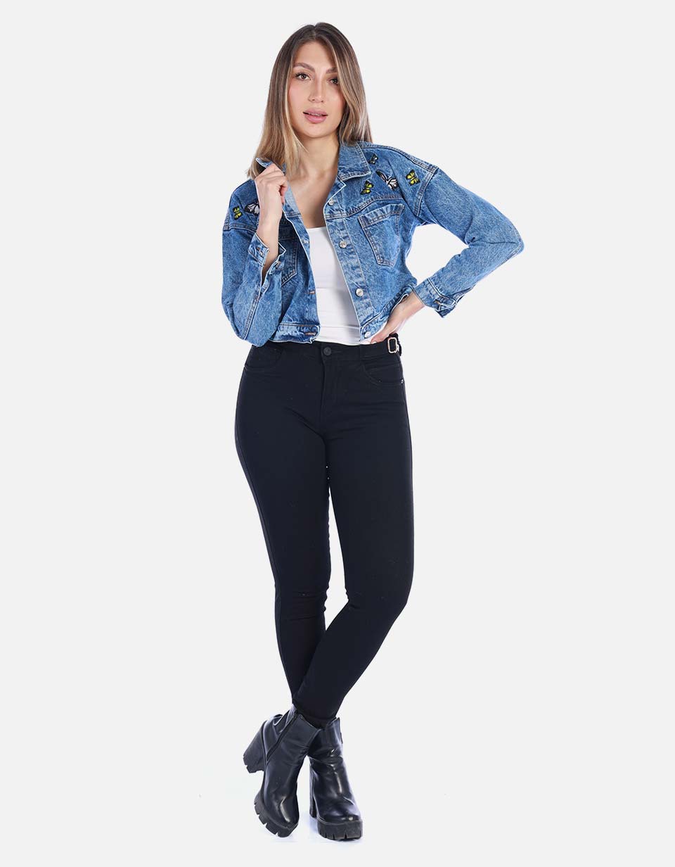 Chaqueta Jean Azul con Apliques Mujer