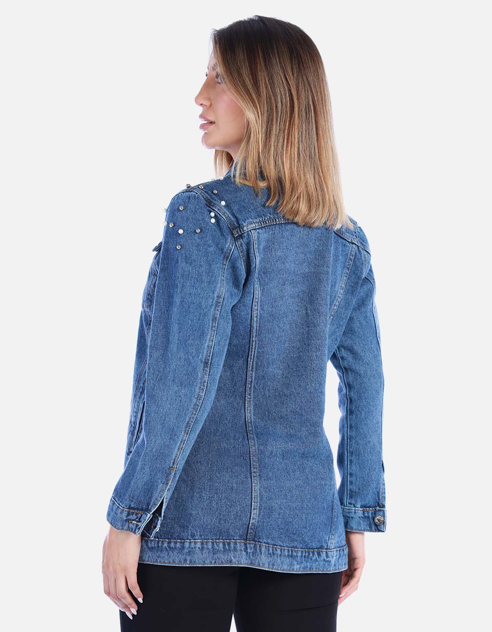 Chaqueta de Jean Larga con Tachas Mujer