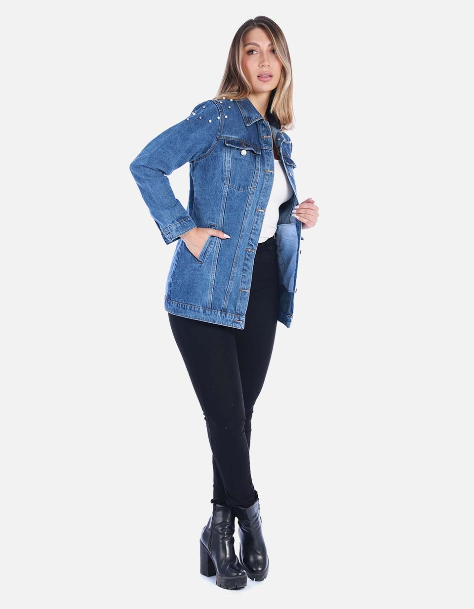 Chaqueta de Jean Larga con Tachas Mujer