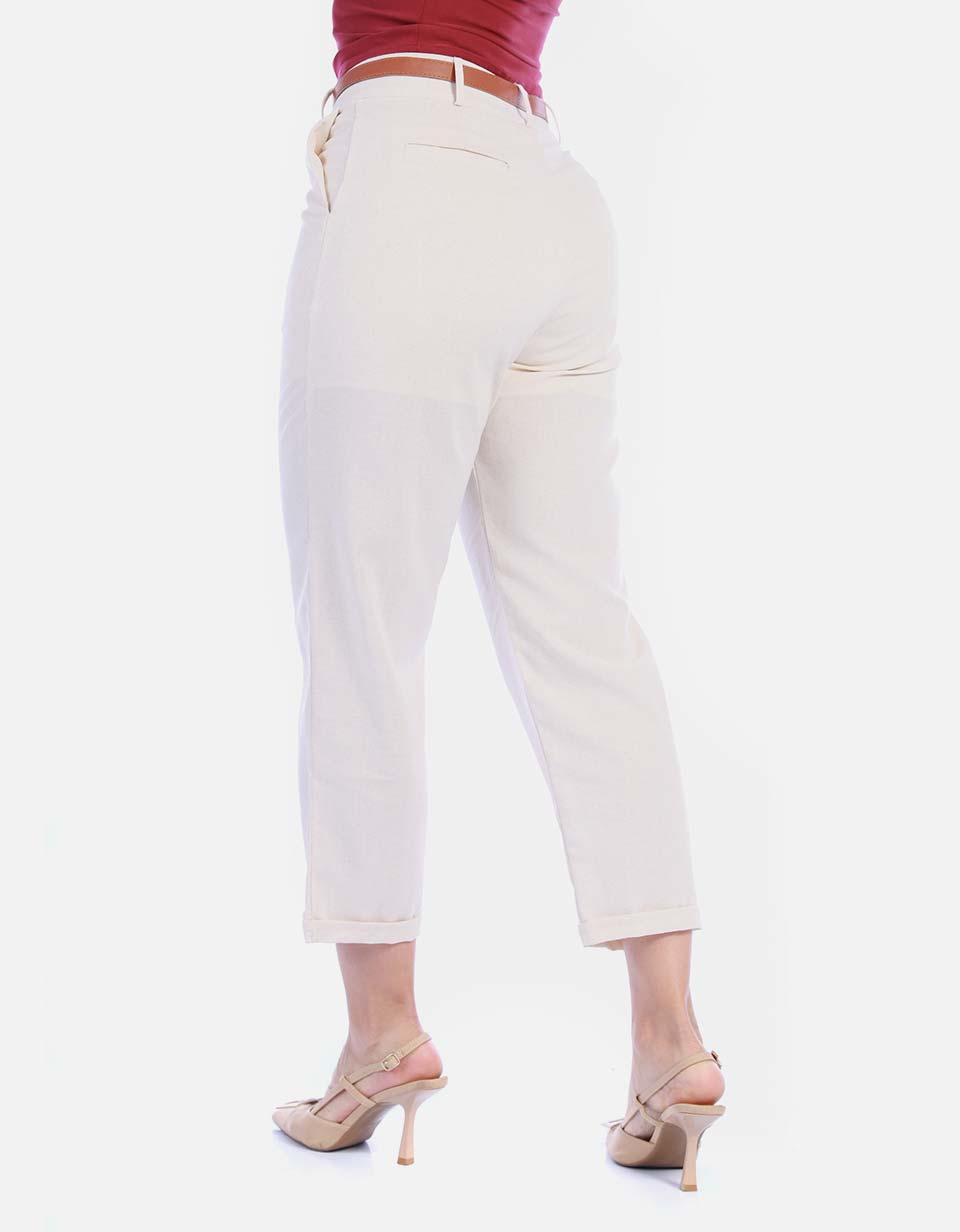 Pantalón de Lino y Rayón con Cinturón
