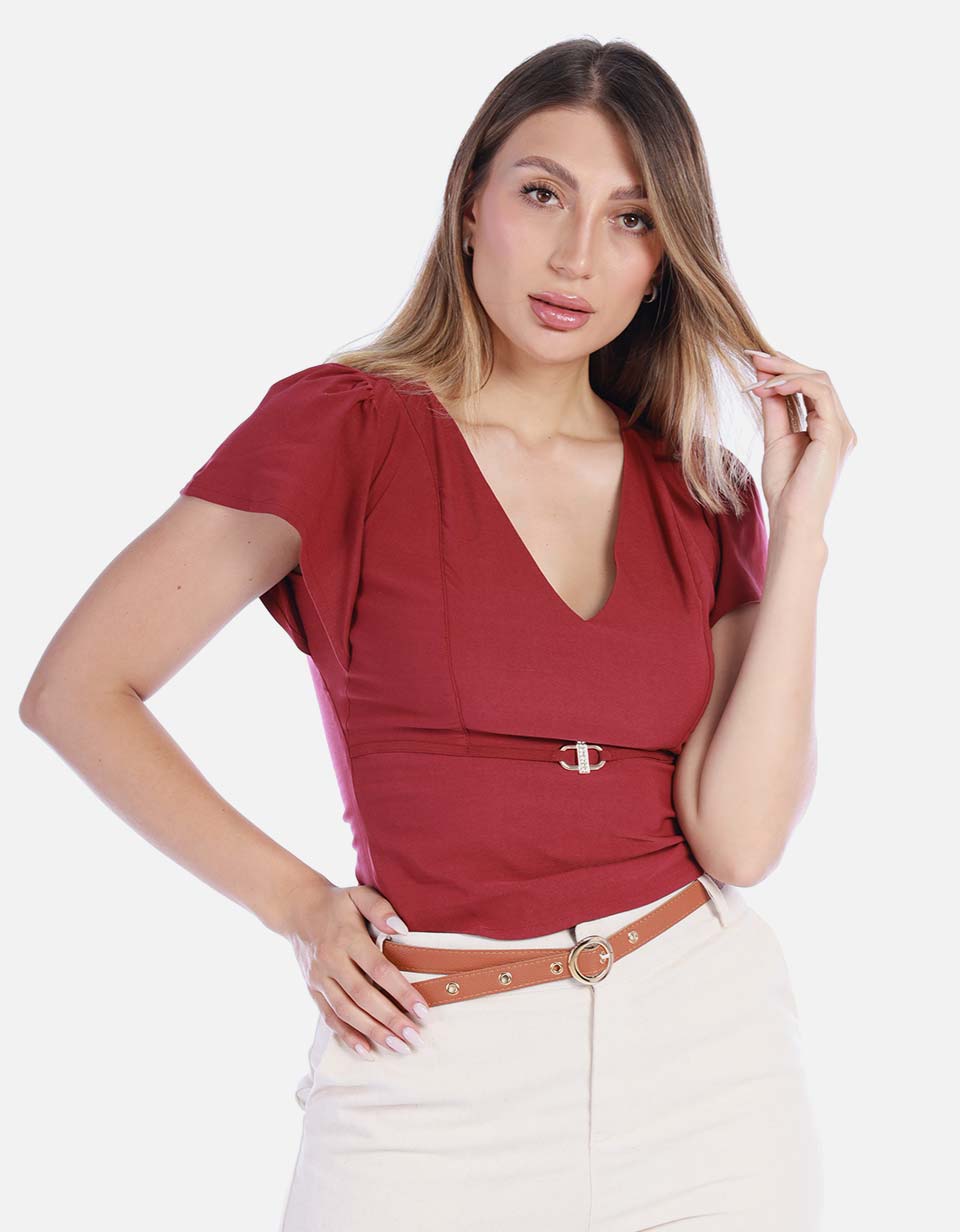Blusa Elegante con Vuelos Color Rojo