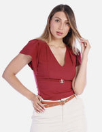 Blusa Elegante con Vuelos Color Rojo