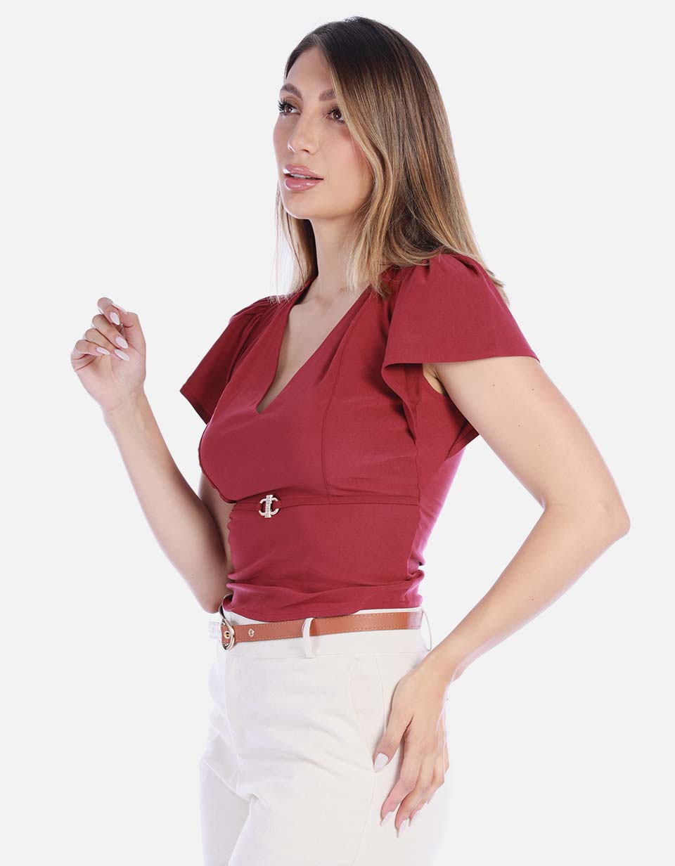 Blusa Elegante con Vuelos Color Rojo