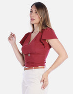 Blusa Elegante con Vuelos Color Rojo